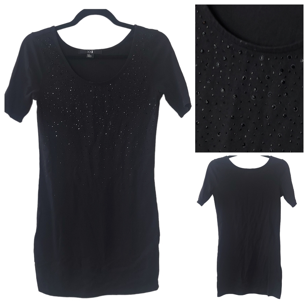 FOREVER 21 BLACK RHINESTONE BODYCON T SHIRT DRESS